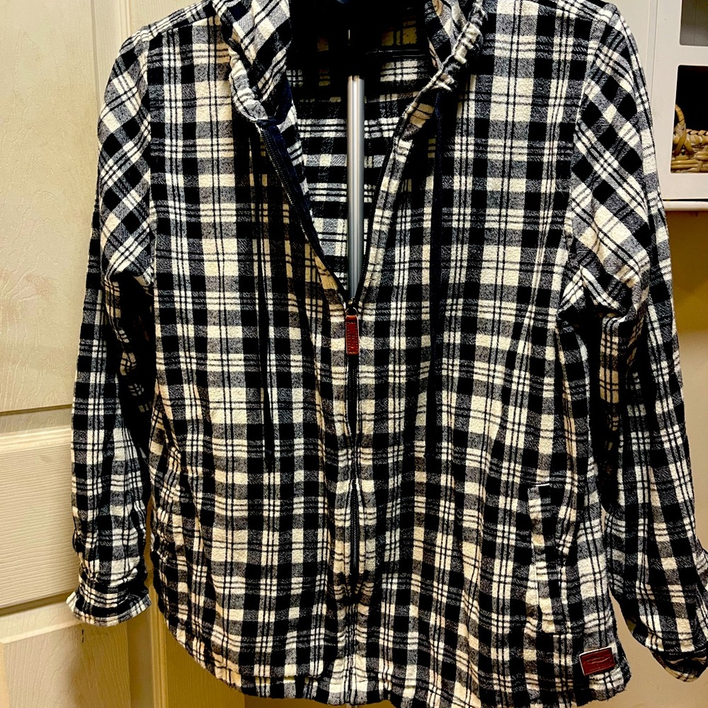Ll Bean Plaid Zip-Up Flannel Hoodie/ Shirt size L